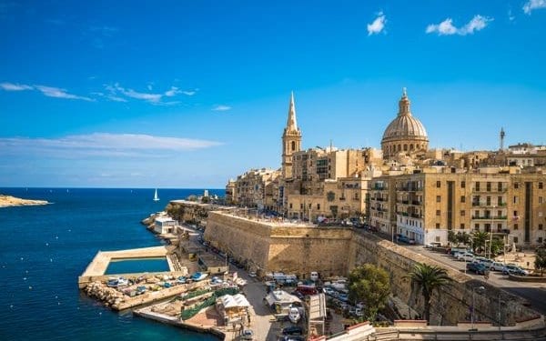 view across the port of valletta in malta looking out across the mediterranean