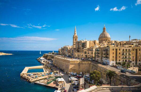 view across the port of valletta in malta looking out across the mediterranean