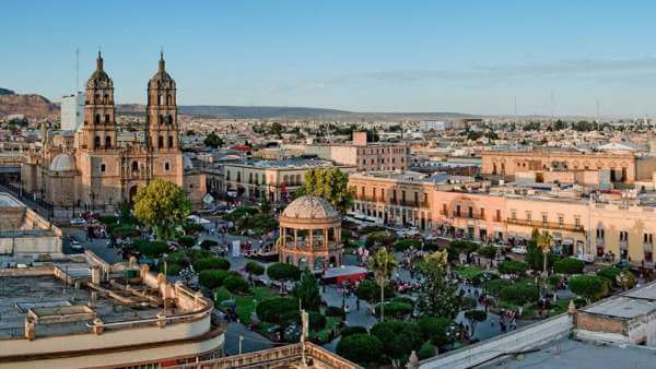 Durango Downtown, Mexico. aerial view of the plaza and the city.