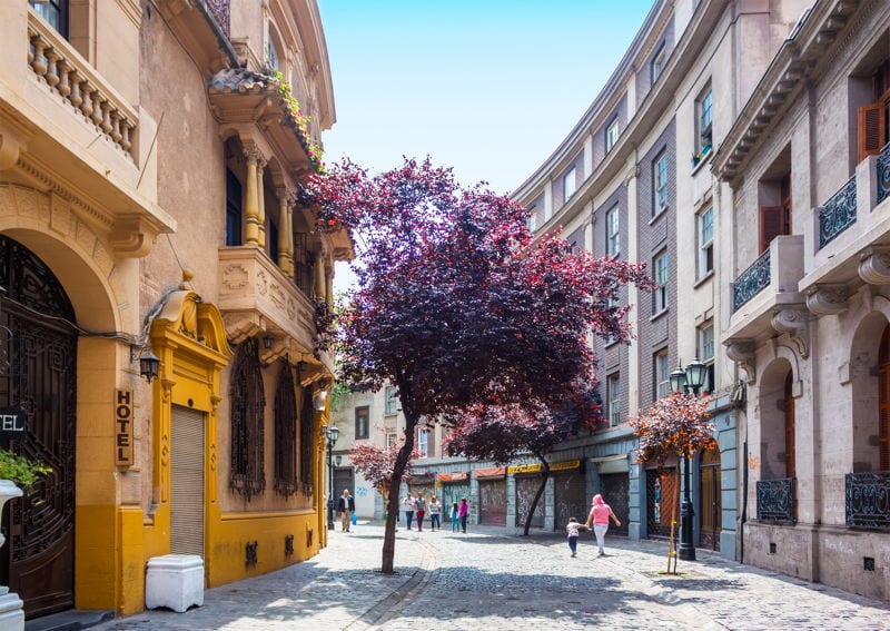 Spring in Santiago, Chile. A quiet, Colonial street