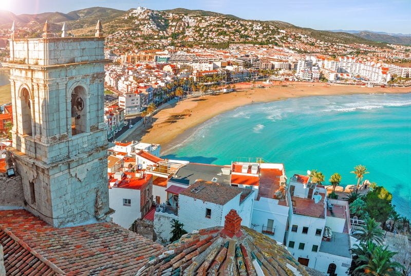 View of the beach and old town in Valencia, Spain