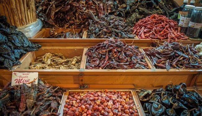 colorful dried peppers in mexico