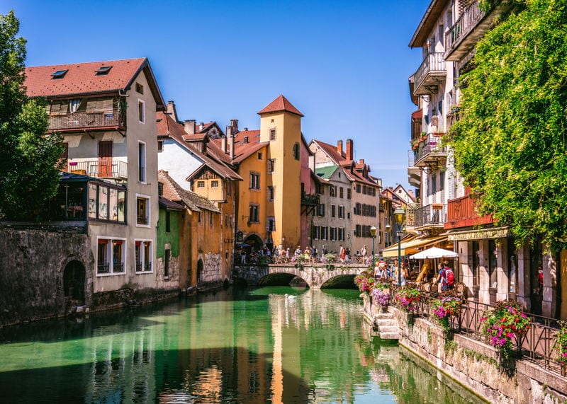 Annecy old town by the canal in France