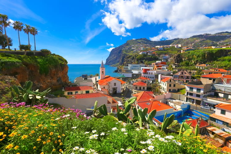 Beautiful panorama over the cityscape of Camara de Lobos in Madeira island, Portugal