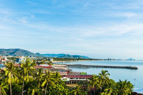 Hua Hin is one of the best places to buy real estate in Thailand. View of town and bay