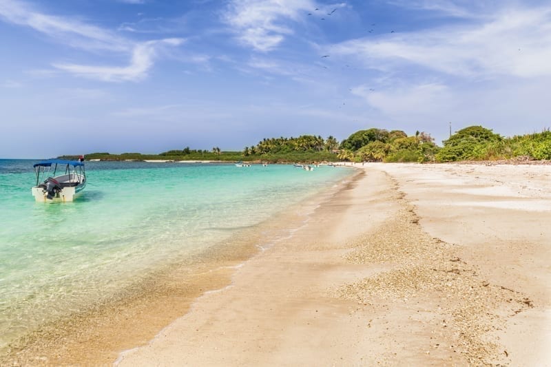 Landscape view at the beach at Iguana Island located on Pacific Ocean of the Azuero Peninsula coast near Pedasi. moving to Panama.