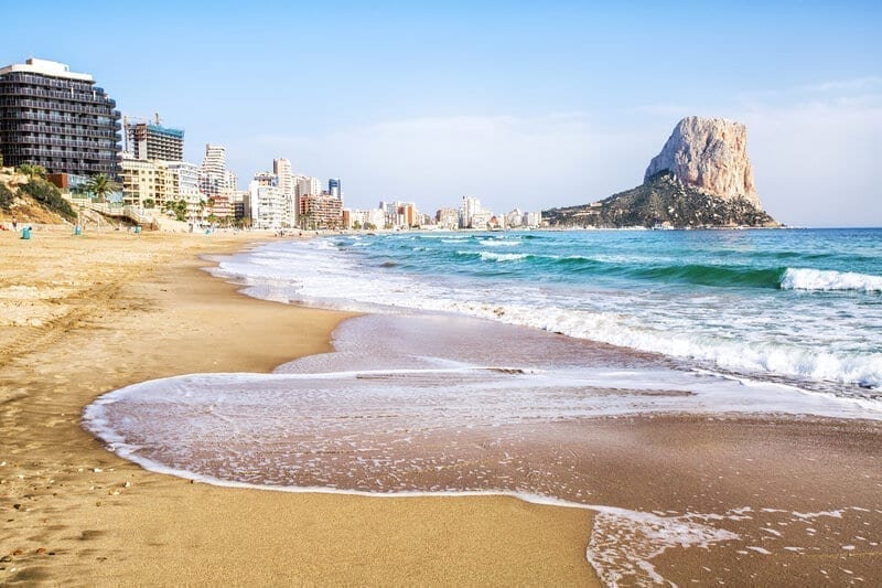 Calpe, Alicante, Arenal Bol beach with Penon de Ifach mountain, Portugal