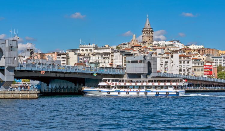 Karakoy skyline with Galata Tower and passenger boat in Istanbul, Turkey. Healthiest Places To Live