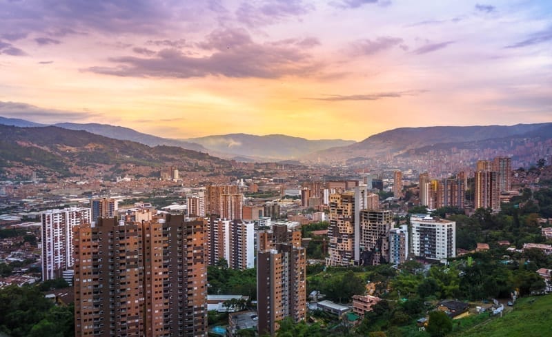 Beautiful sunset in the city of Medellin, Colombia from the south part of the city.