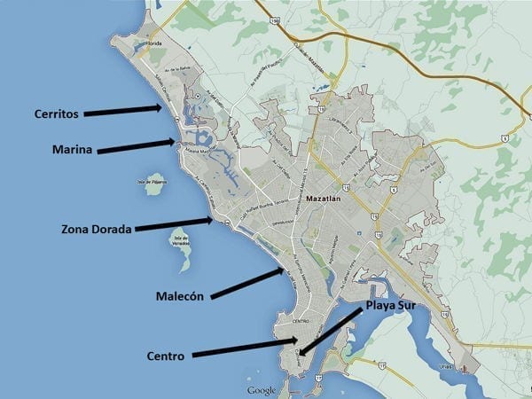 map showing mazatlan in mexico and the area around it