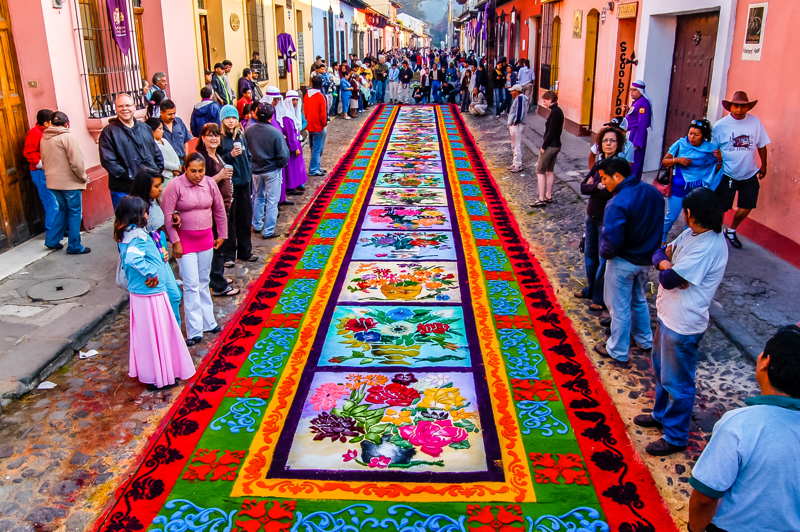 semana santa in guatemala flowers on the street