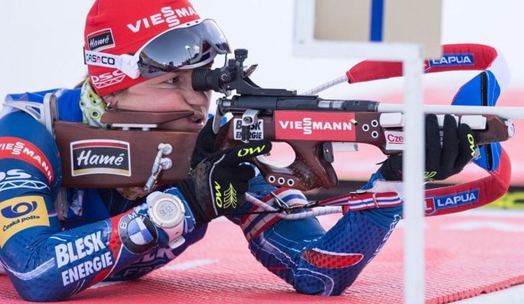 Veronika Vitkova of the Czech Republic at the shooting range