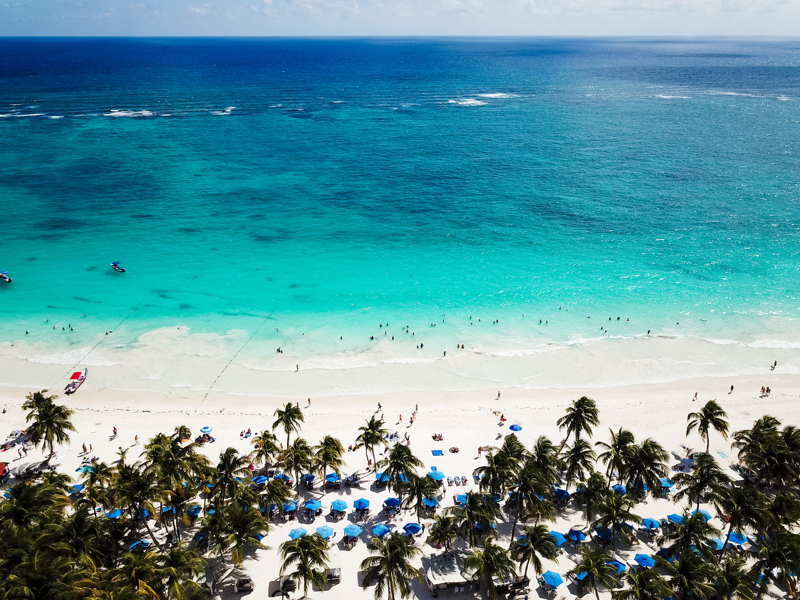 pescadores beach in tulum mexico aerial view