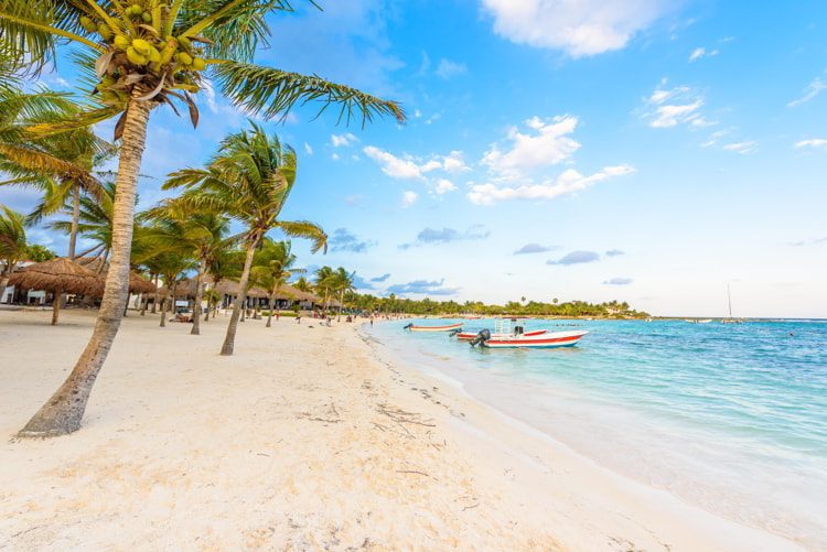 Beautiful white sand beach in Akumal, Mexico.