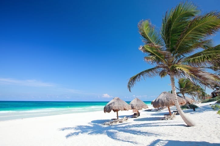 Beautiful Caribbean beach in Tulum Mexico