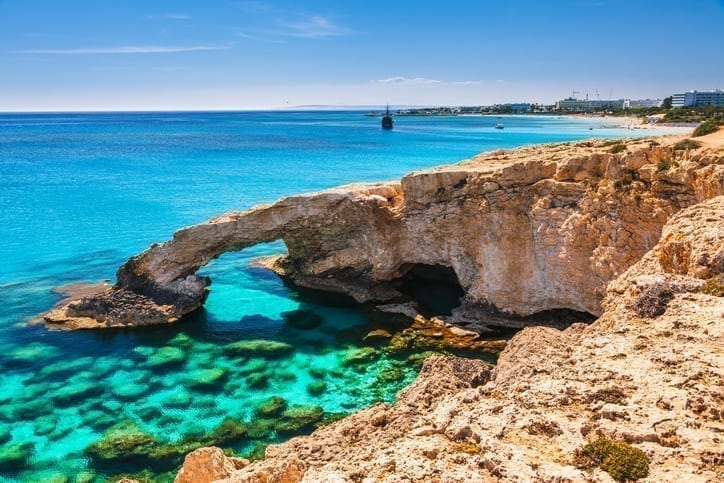 Beautiful natural rock arch near of Ayia, Cyprus