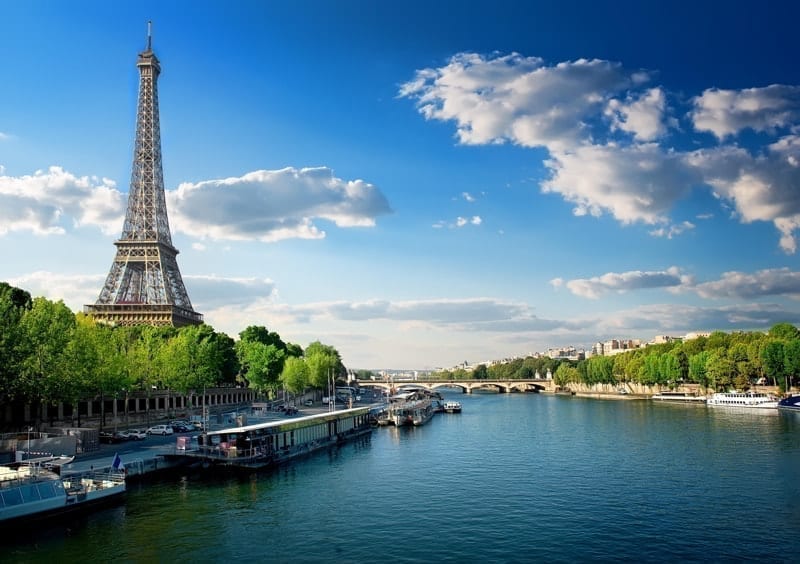 River Seine and Eiffel Tower in Paris, France.