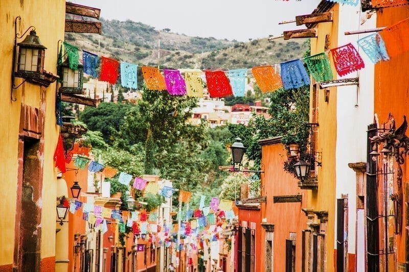 Traditional decorations in streets in Mexico 