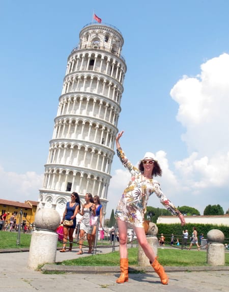Girl posing by Leaning Tower of Pisa