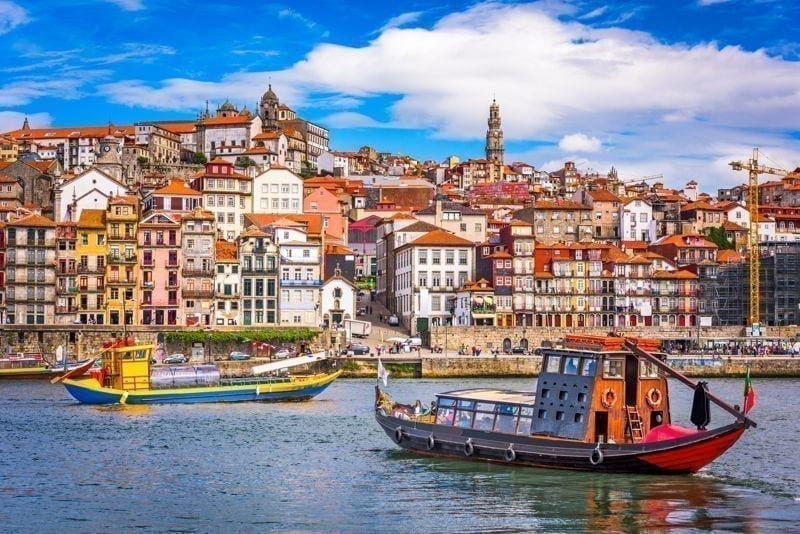 Porto, Portugal old town skyline from across the Douro River