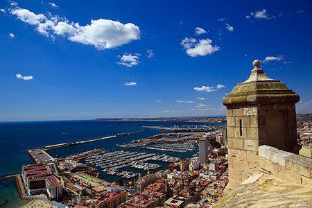 The downtown and harbor of Alicante seen from Santa Barbara Castle. alicante spain