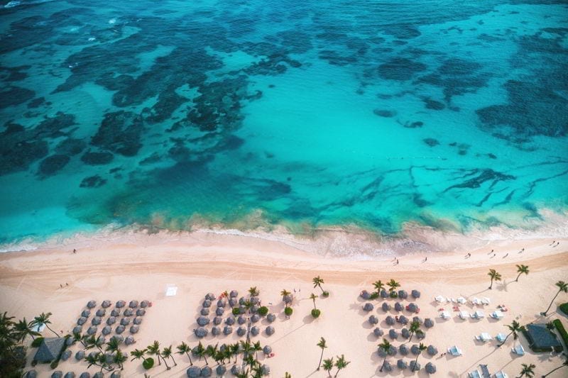 Aerial view of tropical island beach, Dominican Republic