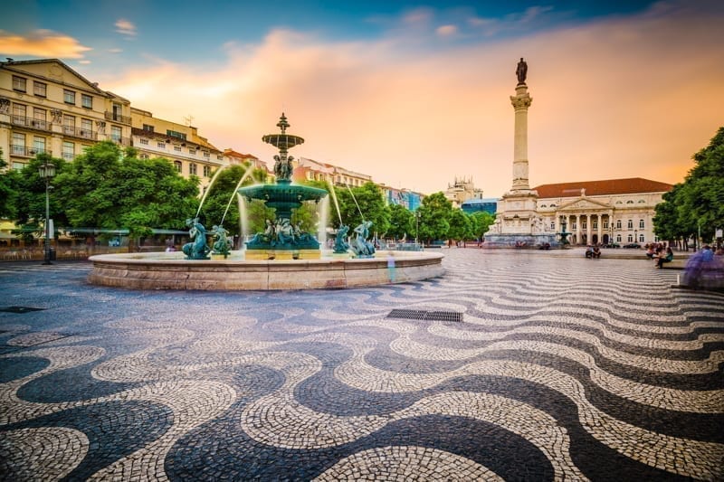 Lisbon, Portugal cityscape at Rossio Square.