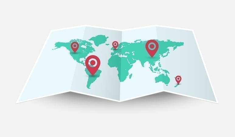 Vector world Map folded with pin isolated on white Background.