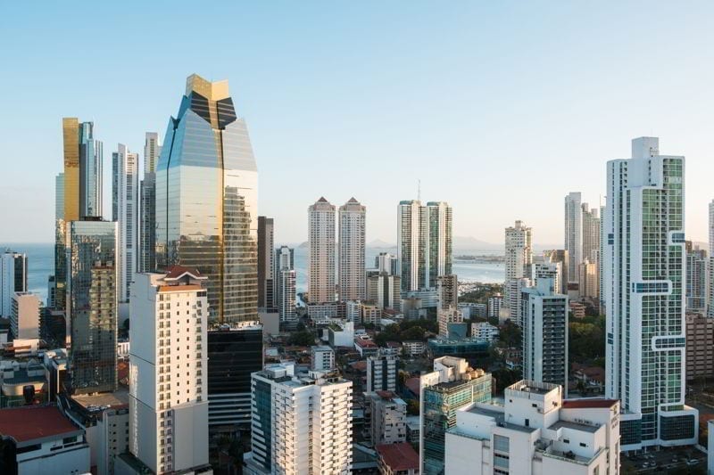 Modern skyscraper skyline aerial of Panama City downtown -