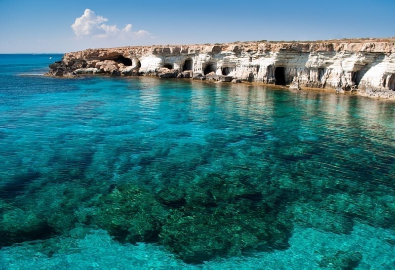 Sea caves near Cape Greko, Cyprus. 