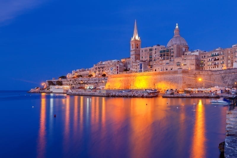 St. Paul's Cathedral in Valletta at sunset. Malta. Valletta
