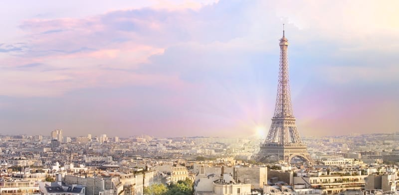 Sunset Eiffel tower and Paris city view form Triumph Arc.