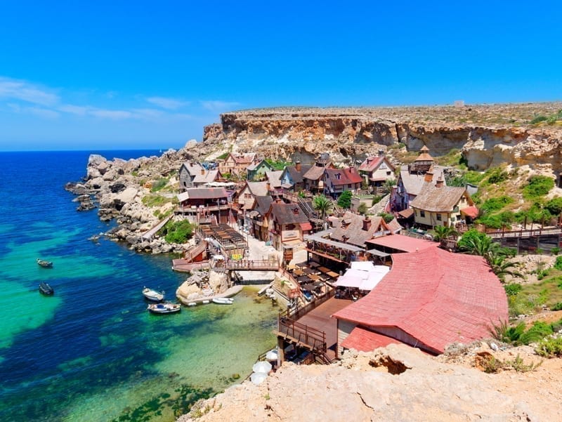 View of Popeye Village and Anchor Bay, Malta