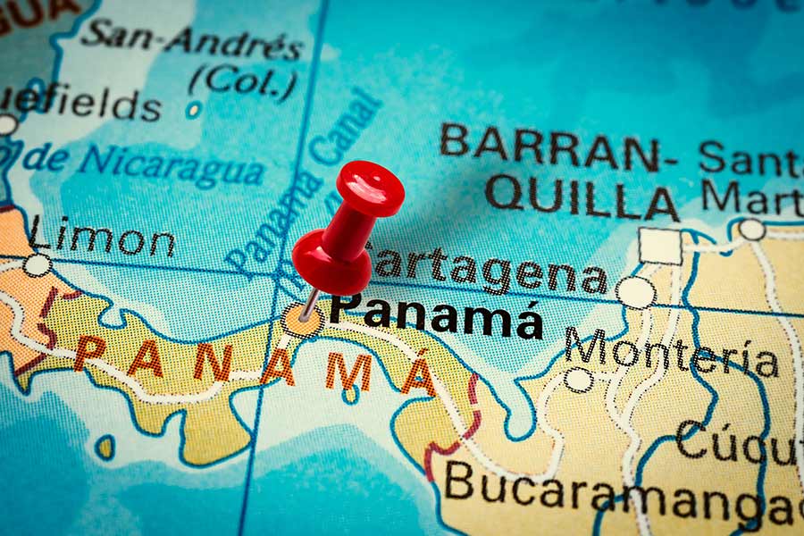 A map of Panama with a pin pointing to Panama City. los islotes