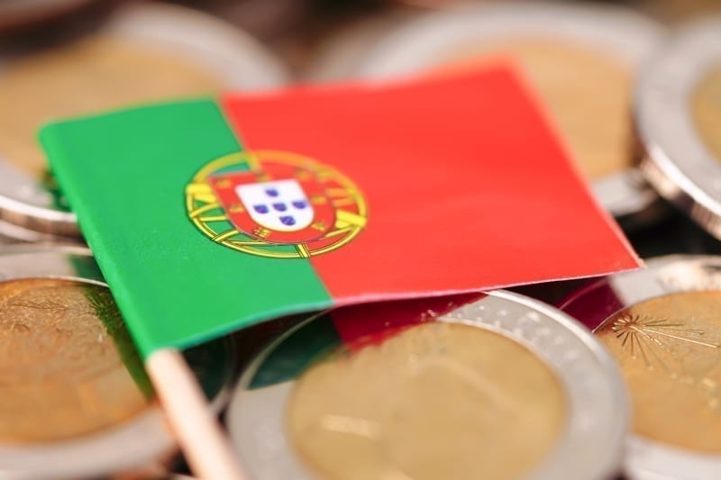 Portugal Flag on coins background