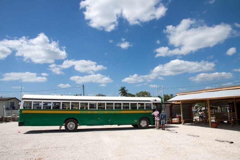 Bus station near Belize City in a sunny day