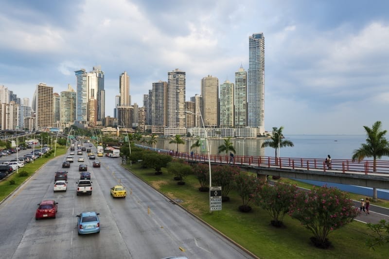 View of the financial district in Panama City, Panama. 