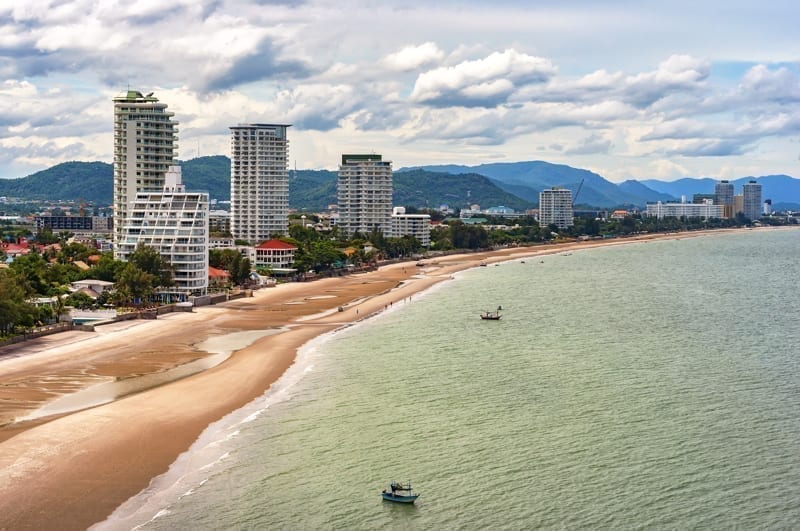 A cityscape view of Hua Hin and it's beach in Thailand.