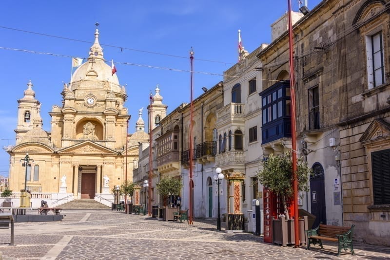 Nadur town center with its church, Gozo, Malta. 