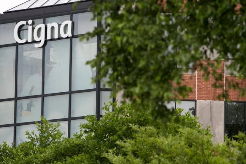 A logo sign outside of a facility occupied by Cigna