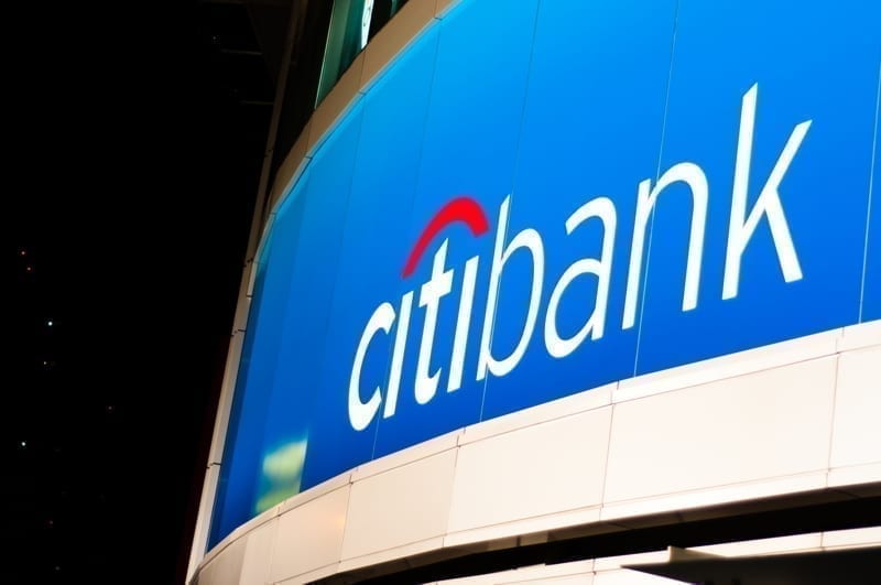 Photograph of the Citibank logo. banking in panama