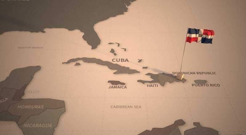 Flag on the map of Dominican Republic