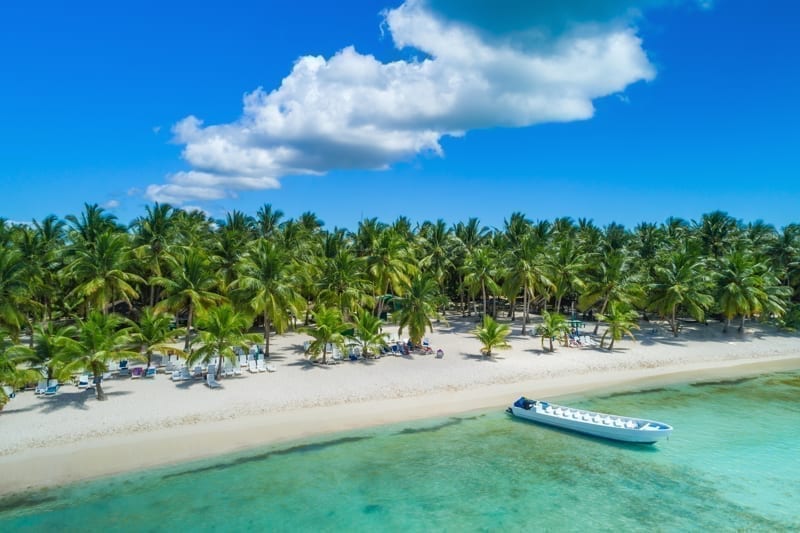 Aerial view of tropical island beach, Dominican Republic
