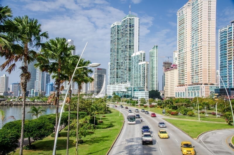 Panama City Skyline and Cinta Costera Park, Panama City