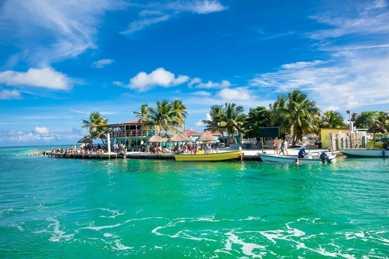 Beautiful Caribbean sight with turquoise water in Caye Caulker island, Belize.