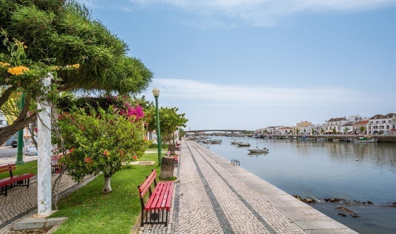 Riverside in Tavira on a summer morning, Faro District, Algarve, Portugal.