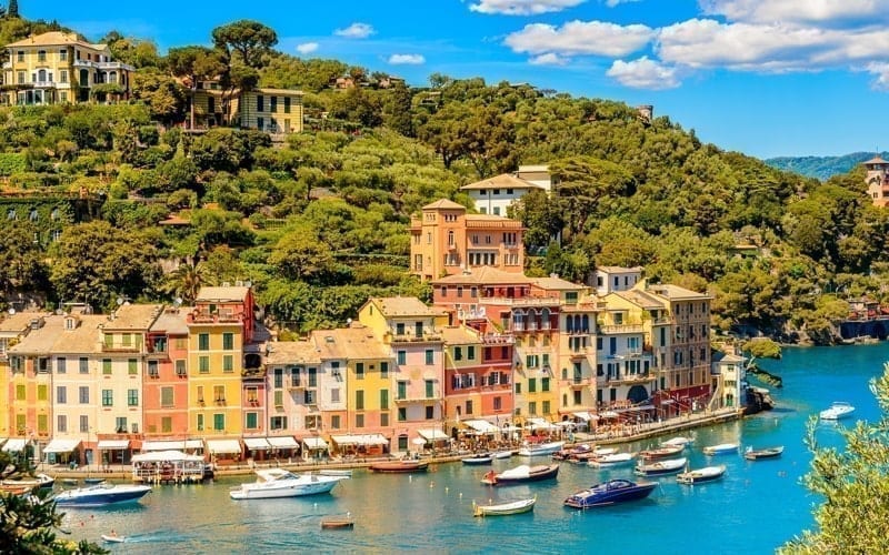 Panoramiv view of Portofino, is an Italian fishing village, Genoa province, Italy.