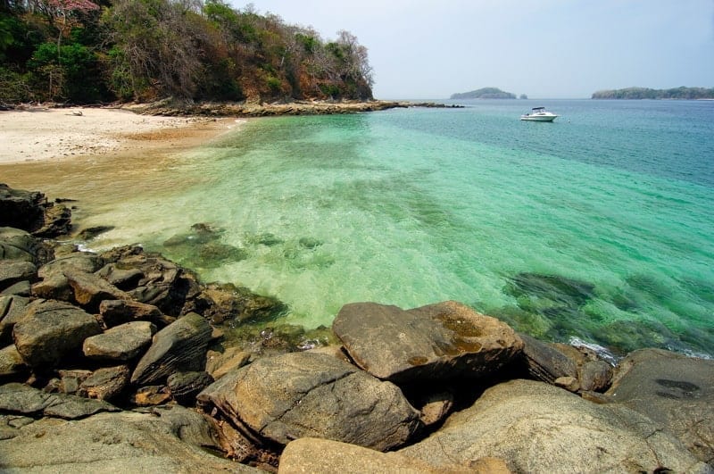 Sport boat anchored in Contadora island shore, Panama