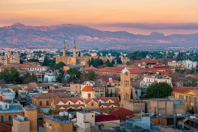 Beautiful aerial view over old town of Nicosia, Northern Cyprus 