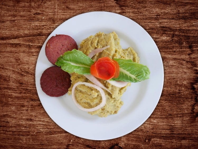 Dominican mangu with salami and cheese to enjoy